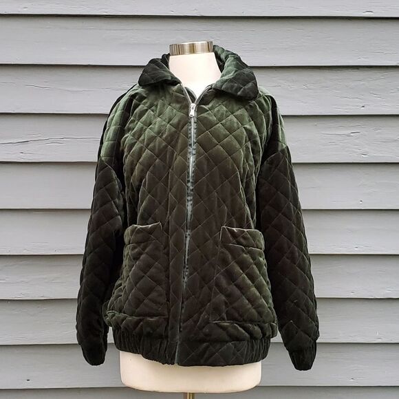 I.AM.GIA Contraband Quilted Green Velvet Velour Puffy Oversized Bomber Jacket XS - Picture 2 of 8